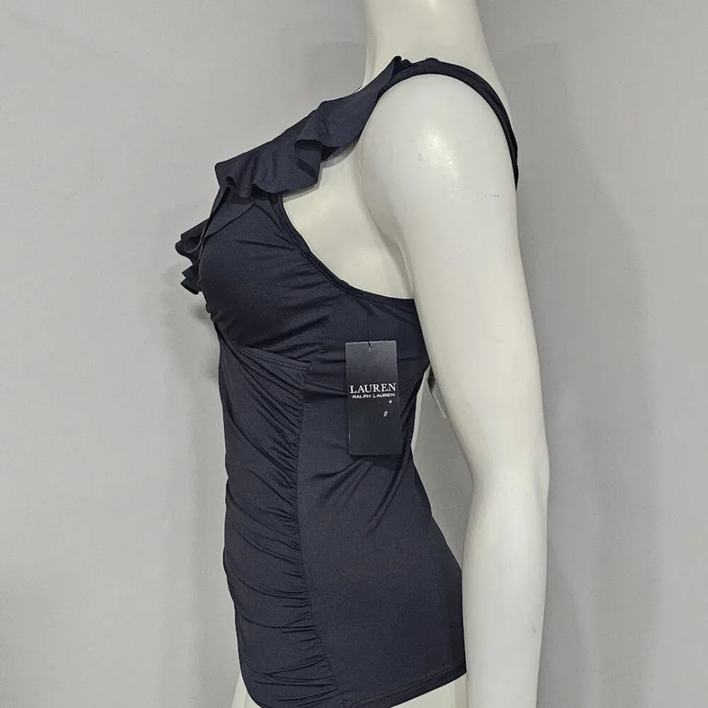Lauren Ralph Lauren Beach Club Solid Ruffle Underwire Tankini Top Size 8 - Picture 3 of 10